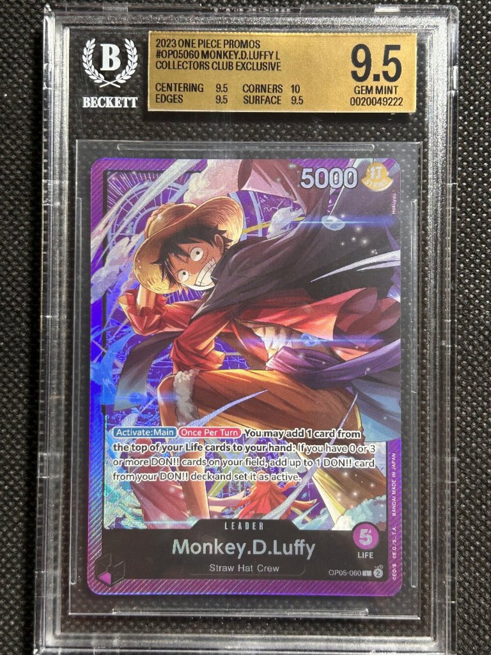 2024 One Piece Promos #OP05-060 Monkey D Luffy Sound Loader Vol 1 BGS 9.5 GEM MT